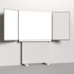 Klapp-Schiebetafel wandmontiert, Stellfuß, Mittelfläche 150x120 cm, Stahlemaille weiß 